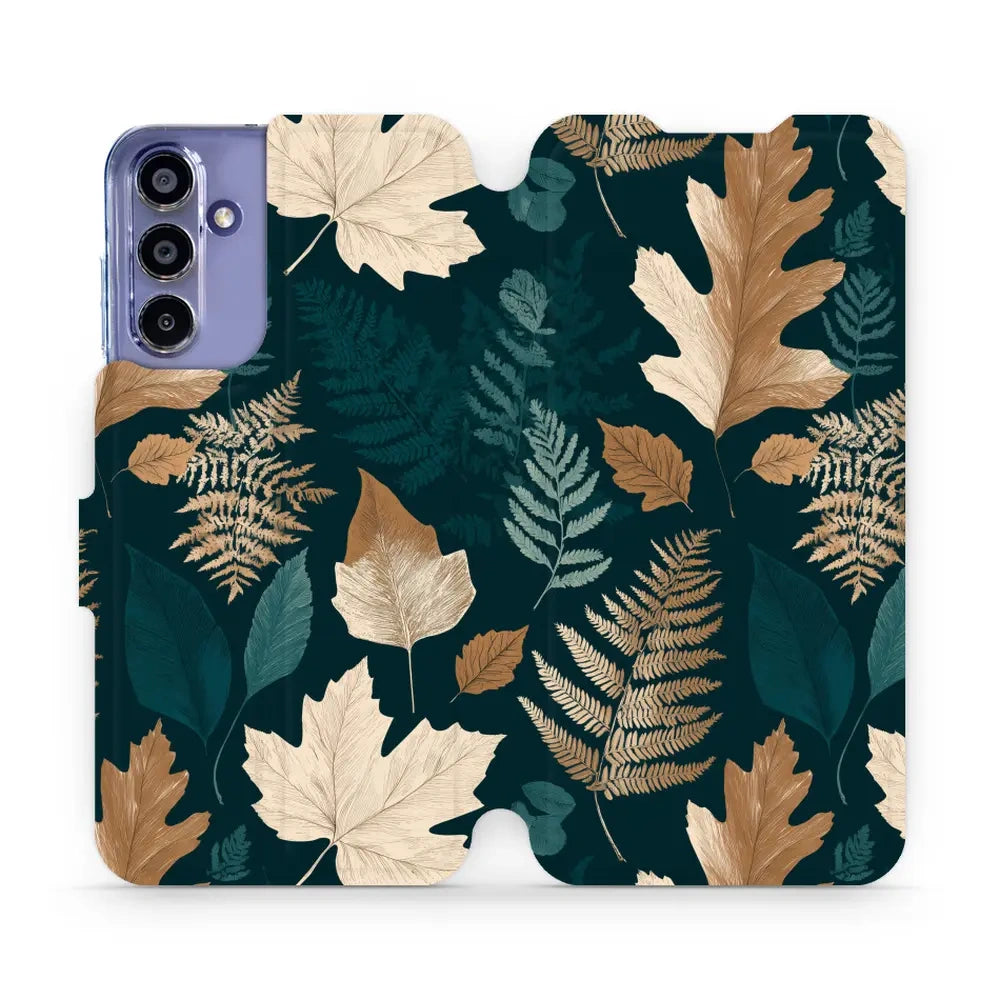 Handyhülle mit klappe für Galaxy A15 4G, Mobiwear Book, Herbarium aus Blättern und Farnen