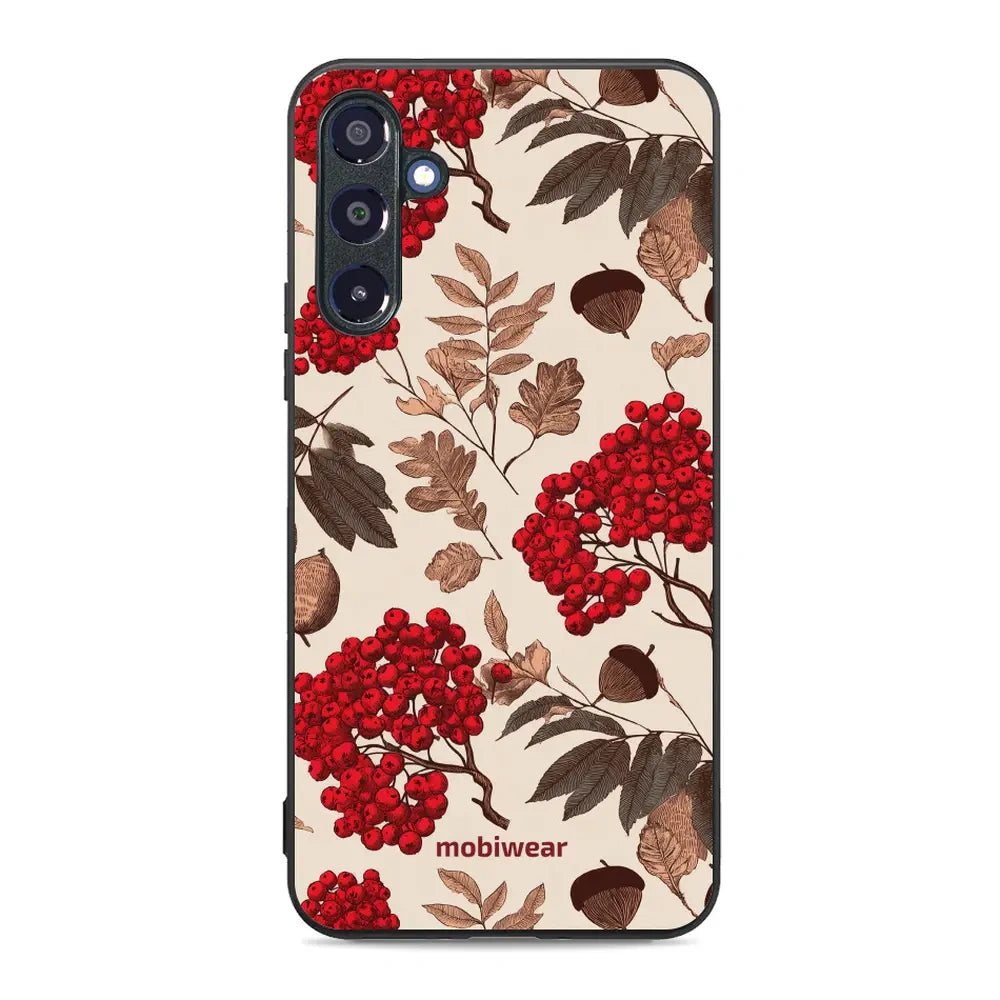 Handyhülle für Galaxy A16 5G, Mobiwear Glossy Case, Vogelbeeren auf Ecru