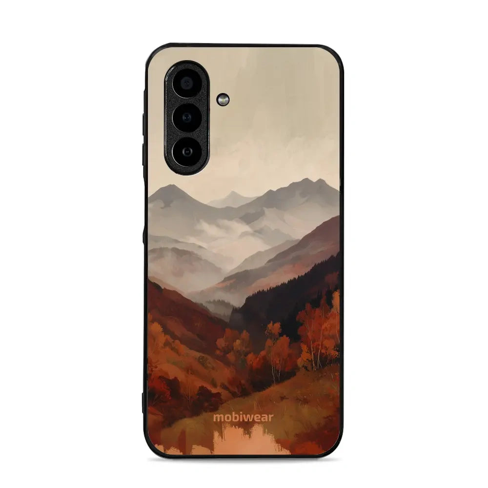 Handyhülle für Galaxy A17 5G, Mobiwear Glossy Case, Nebliges Tal in den Bergen