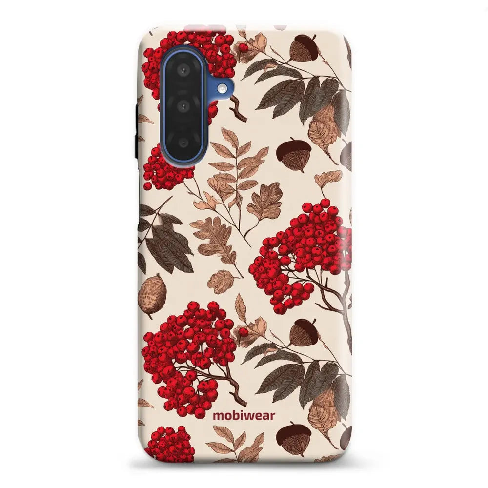Handyhülle für Galaxy A17 5G, Mobiwear Elite Pro, Vogelbeeren auf Ecru