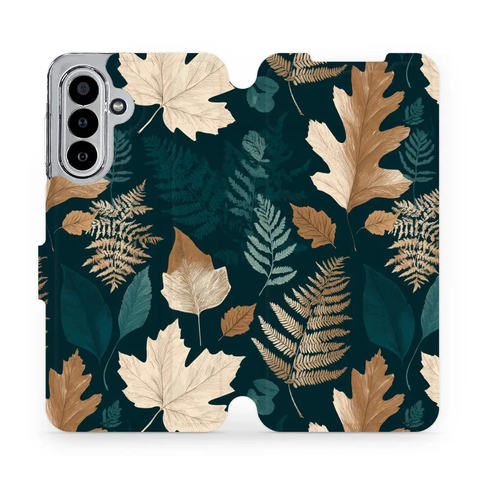 Handyhülle mit klappe für Galaxy A17 5G, Mobiwear Book, Herbarium aus Blättern und Farnen