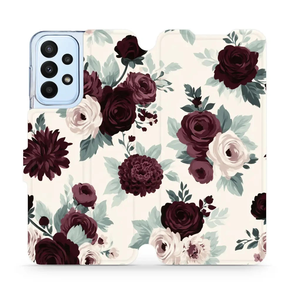 Handyhülle mit klappe für Galaxy A23 5G / 4G, Mobiwear Book, Rosen mit Salbei auf Creme