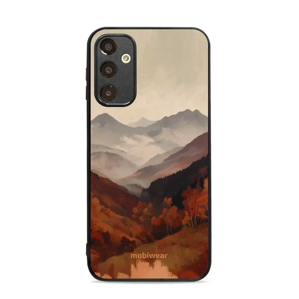 Handyhülle für Galaxy A25 5G, Mobiwear Glossy Case, Nebliges Tal in den Bergen