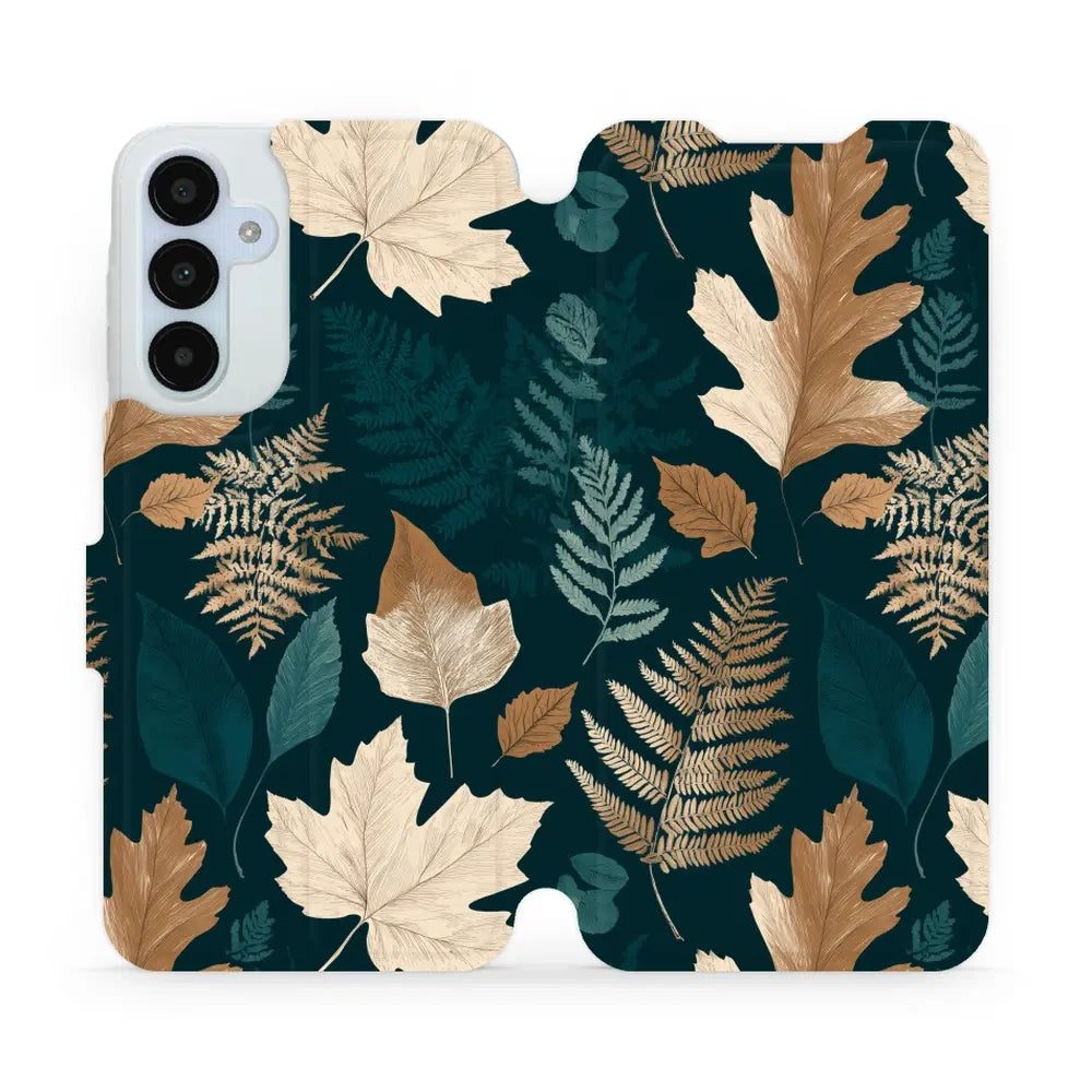 Handyhülle mit klappe für Galaxy A25 5G, Mobiwear Book, Herbarium aus Blättern und Farnen