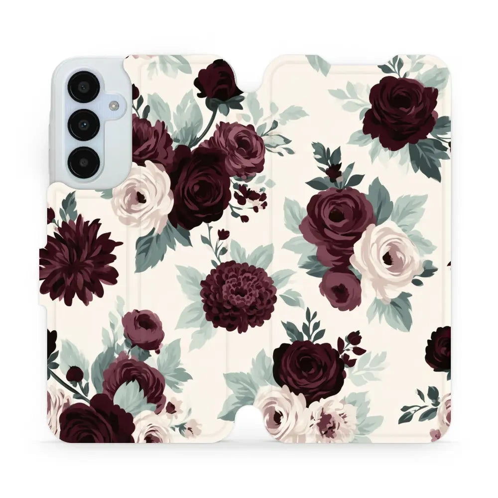 Handyhülle mit klappe für Galaxy A25 5G, Mobiwear Book, Rosen mit Salbei auf Creme