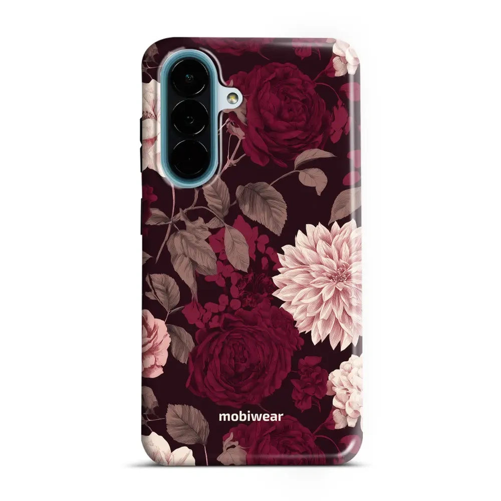 Handyhülle für Galaxy A27 5G, Mobiwear Elite Pro, Wein und Dahlien
