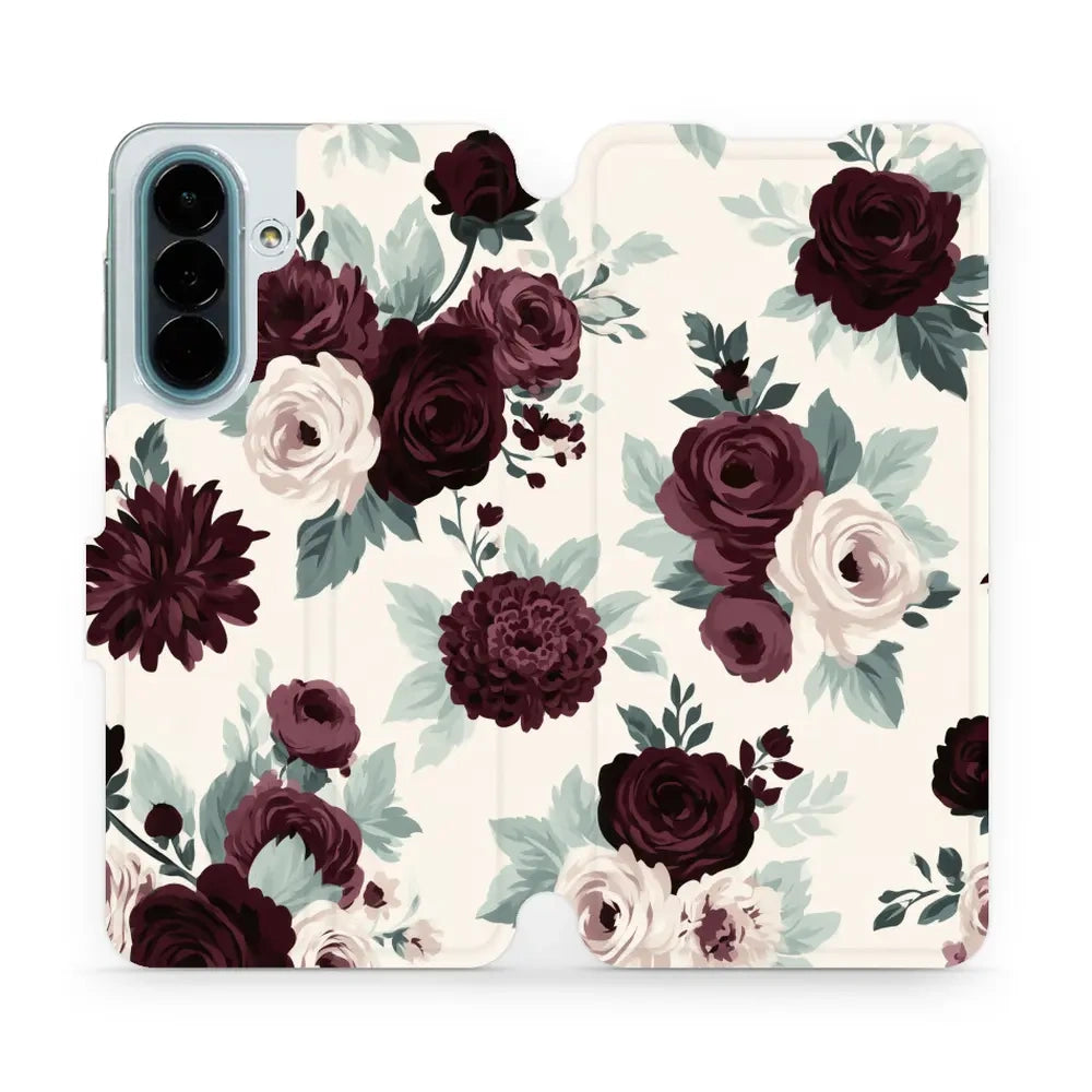 Handyhülle mit klappe für Galaxy A27 5G, Mobiwear Book, Rosen mit Salbei auf Creme