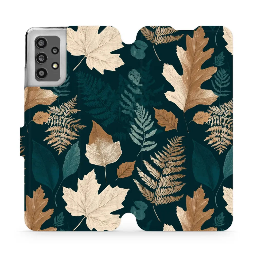 Handyhülle mit klappe für Galaxy A32 4G, Mobiwear Book, Herbarium aus Blättern und Farnen