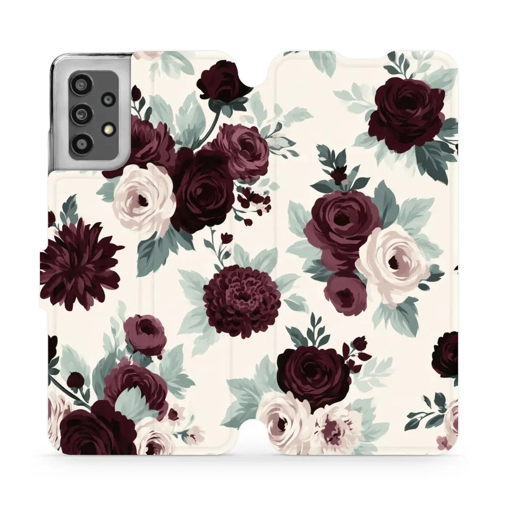Handyhülle mit klappe für Galaxy A32 4G, Mobiwear Book, Rosen mit Salbei auf Creme