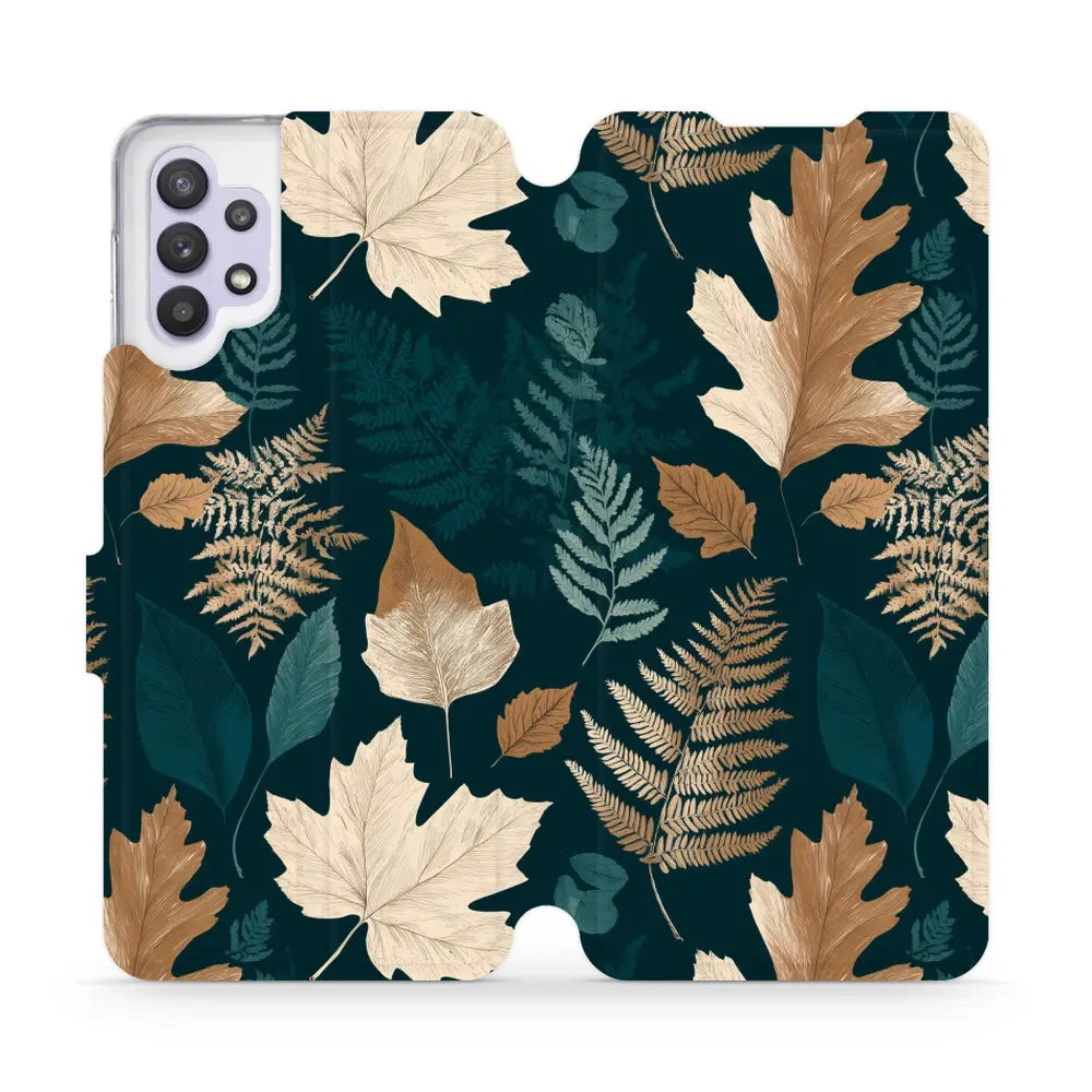 Handyhülle mit klappe für Galaxy A32 5G, Mobiwear Book, Herbarium aus Blättern und Farnen