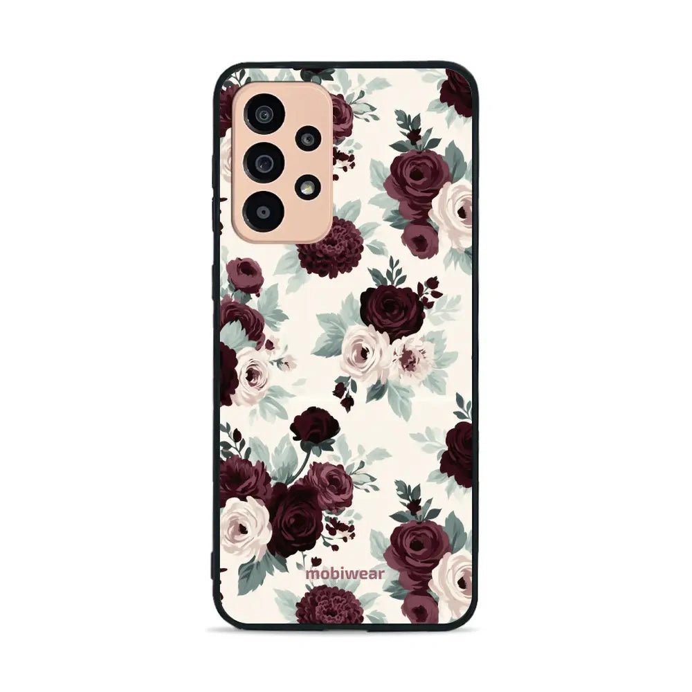 Handyhülle für Galaxy A33 5G, Mobiwear Glossy Case, Rosen mit Salbei auf Creme