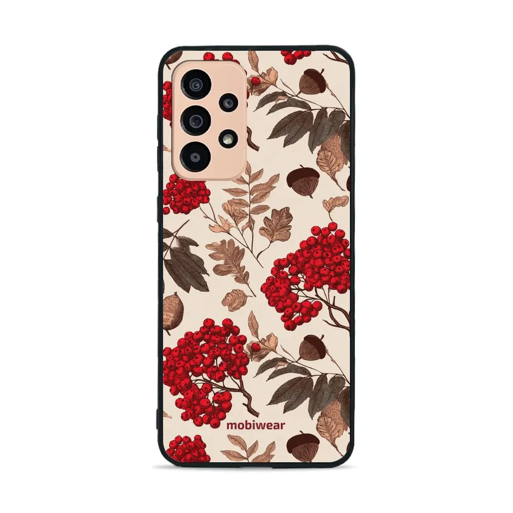 Handyhülle für Galaxy A33 5G, Mobiwear Glossy Case, Vogelbeeren auf Ecru