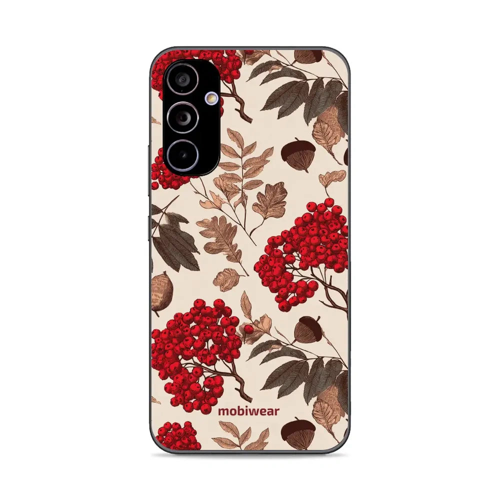 Handyhülle für Galaxy A34 5G, Mobiwear Glossy Case, Vogelbeeren auf Ecru