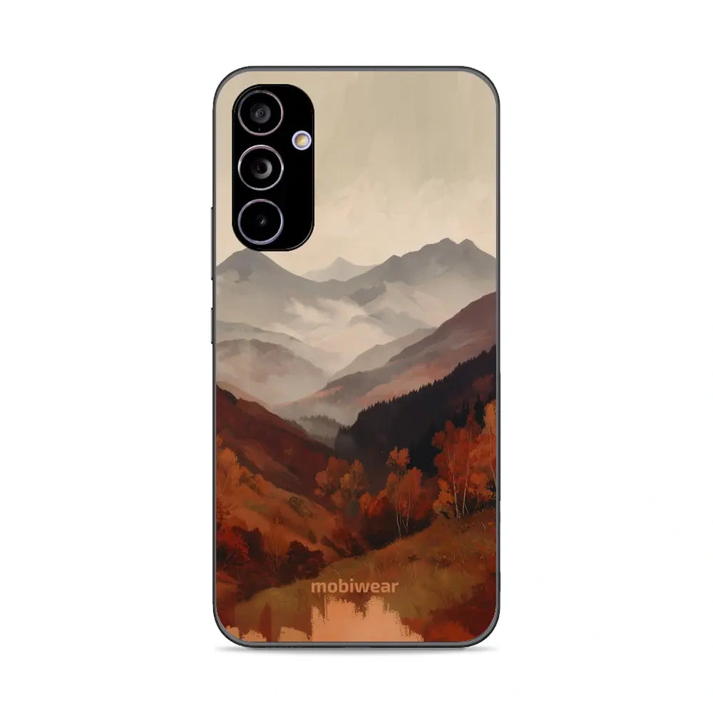 Handyhülle für Galaxy A34 5G, Mobiwear Glossy Case, Nebliges Tal in den Bergen