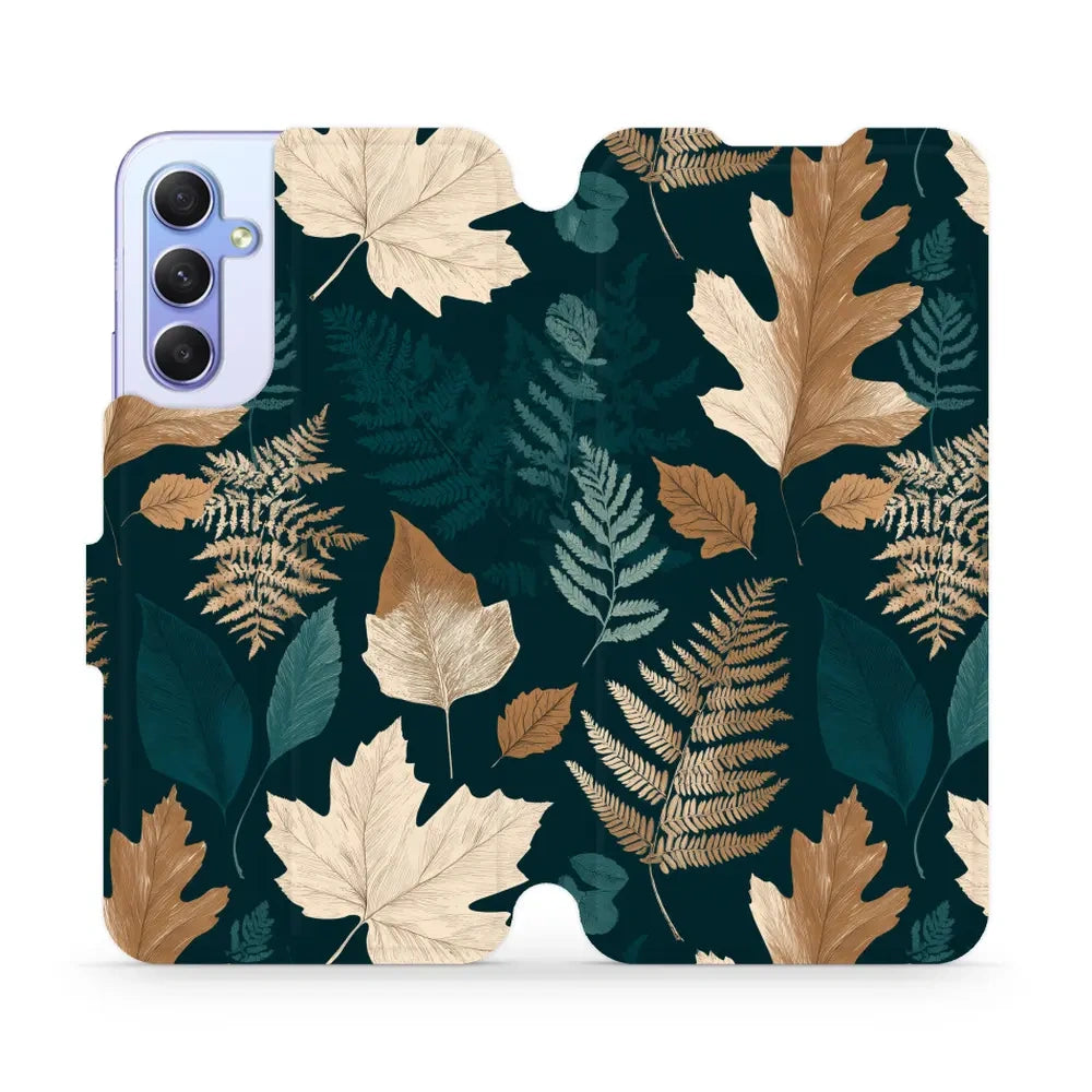 Handyhülle mit klappe für Galaxy A34 5G, Mobiwear Book, Herbarium aus Blättern und Farnen