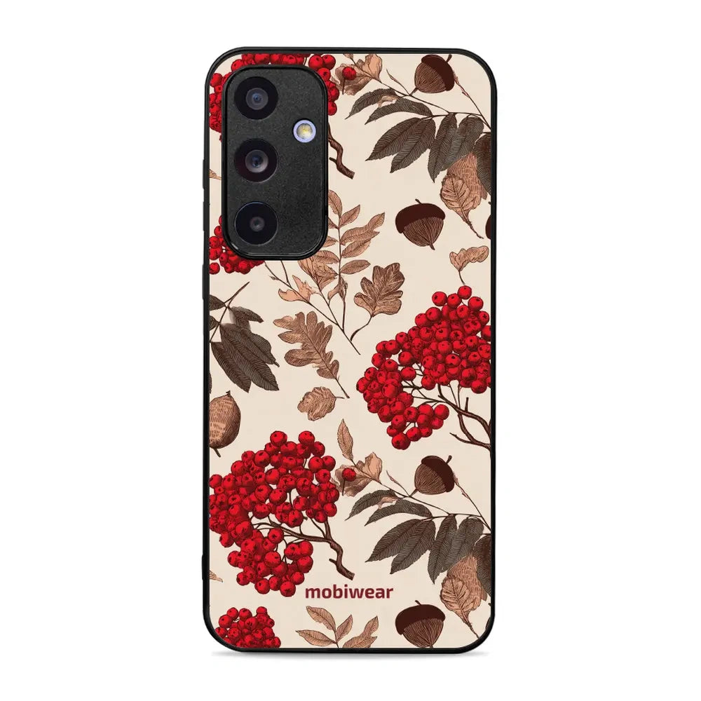 Handyhülle für Galaxy A35 5G, Mobiwear Glossy Case, Vogelbeeren auf Ecru