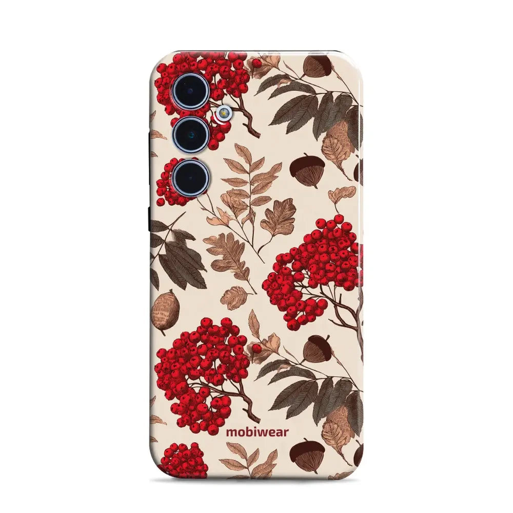 Handyhülle für Galaxy A35 5G, Mobiwear Elite Pro, Vogelbeeren auf Ecru