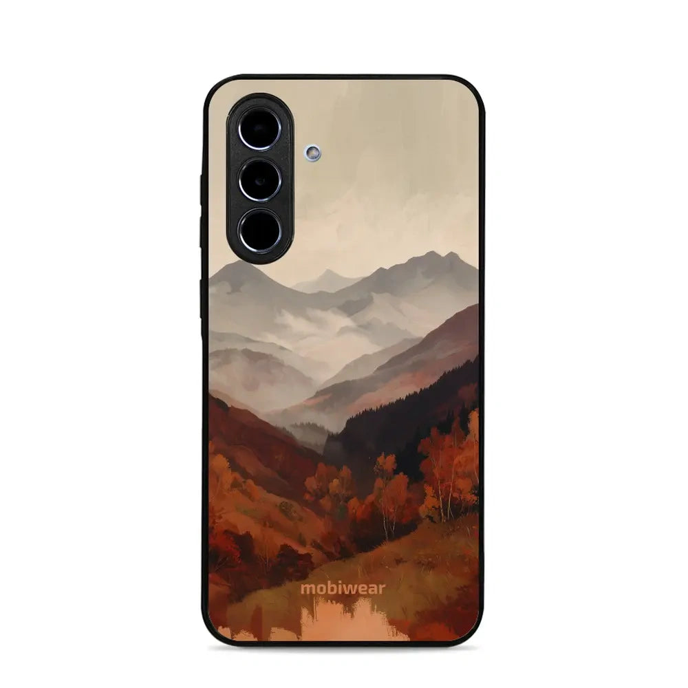 Handyhülle für Galaxy A36 5G, Mobiwear Glossy Case, Nebliges Tal in den Bergen
