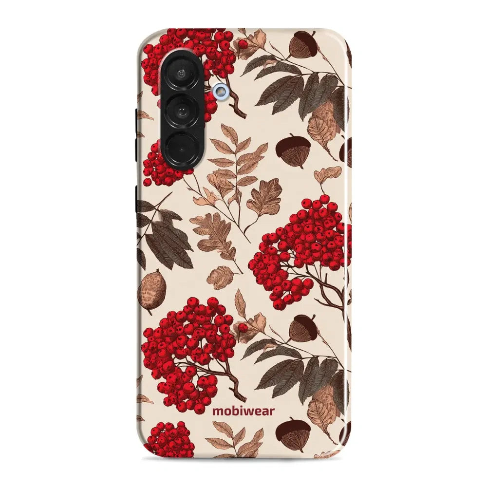 Handyhülle für Galaxy A36 5G, Mobiwear Elite Pro, Vogelbeeren auf Ecru