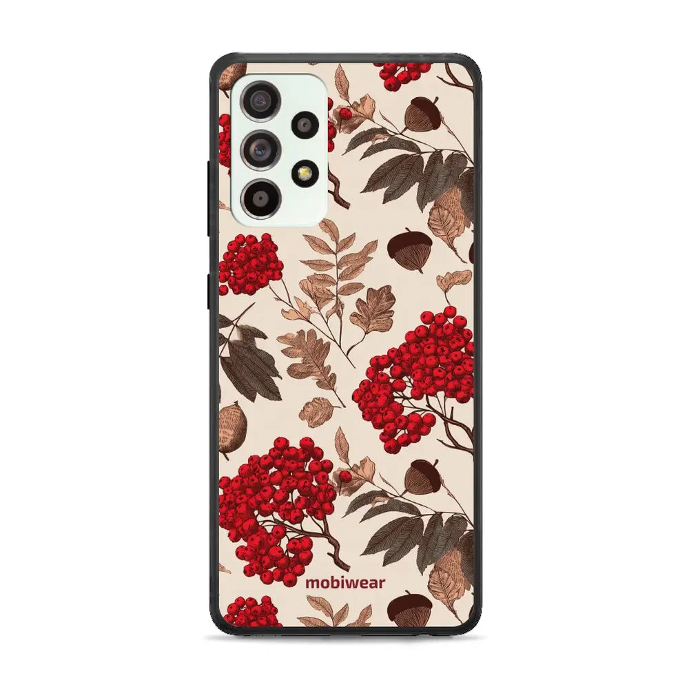 Handyhülle für Galaxy A52 5G / 4G, Mobiwear Glossy Case, Vogelbeeren auf Ecru
