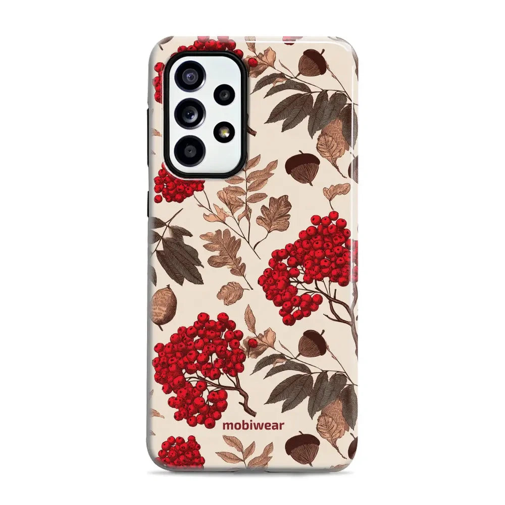 Handyhülle für Galaxy A52 5G / 4G, Mobiwear Elite Pro, Vogelbeeren auf Ecru