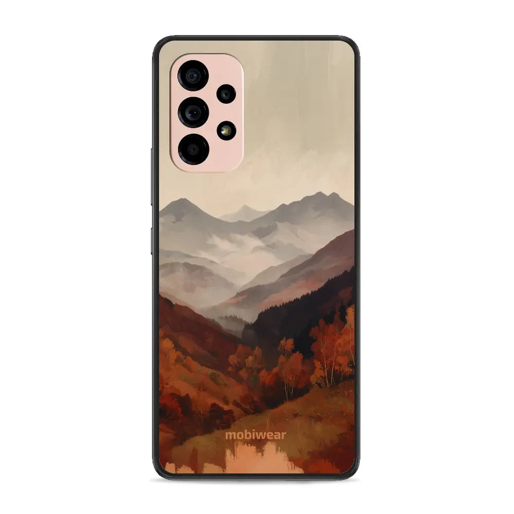 Handyhülle für Galaxy A53 5G, Mobiwear Glossy Case, Nebliges Tal in den Bergen