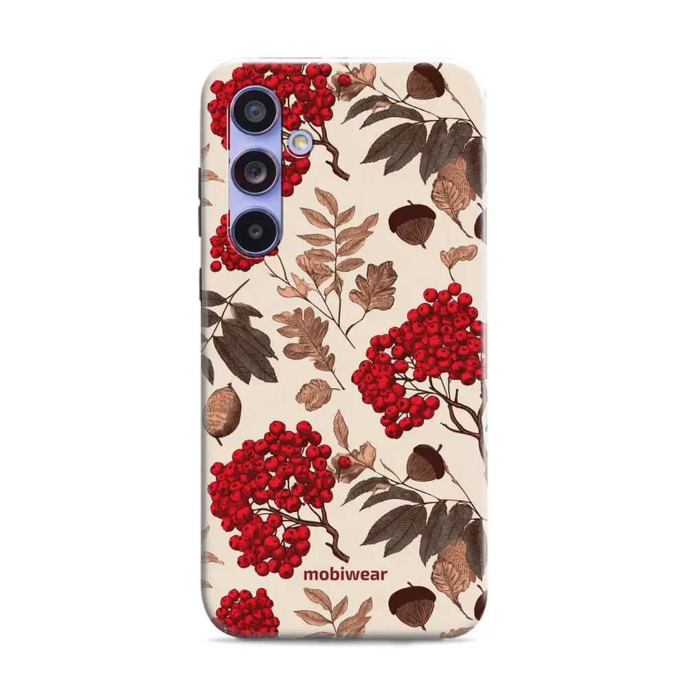 Handyhülle für Galaxy A54 5G, Mobiwear Elite Pro, Vogelbeeren auf Ecru