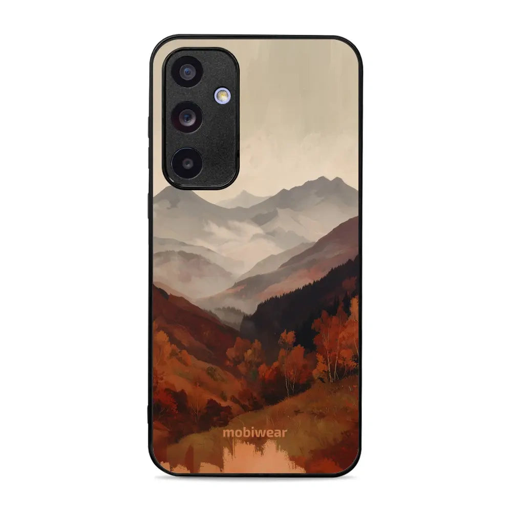 Handyhülle für Galaxy A55 5G, Mobiwear Glossy Case, Nebliges Tal in den Bergen