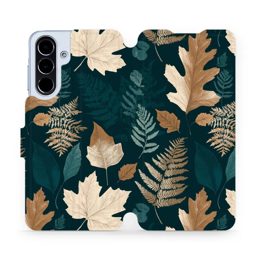 Handyhülle mit klappe für Galaxy A56 5G, Mobiwear Book, Herbarium aus Blättern und Farnen