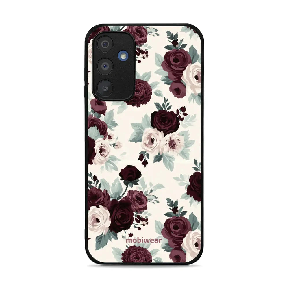 Handyhülle für Galaxy M15 5G, Mobiwear Glossy Case, Rosen mit Salbei auf Creme