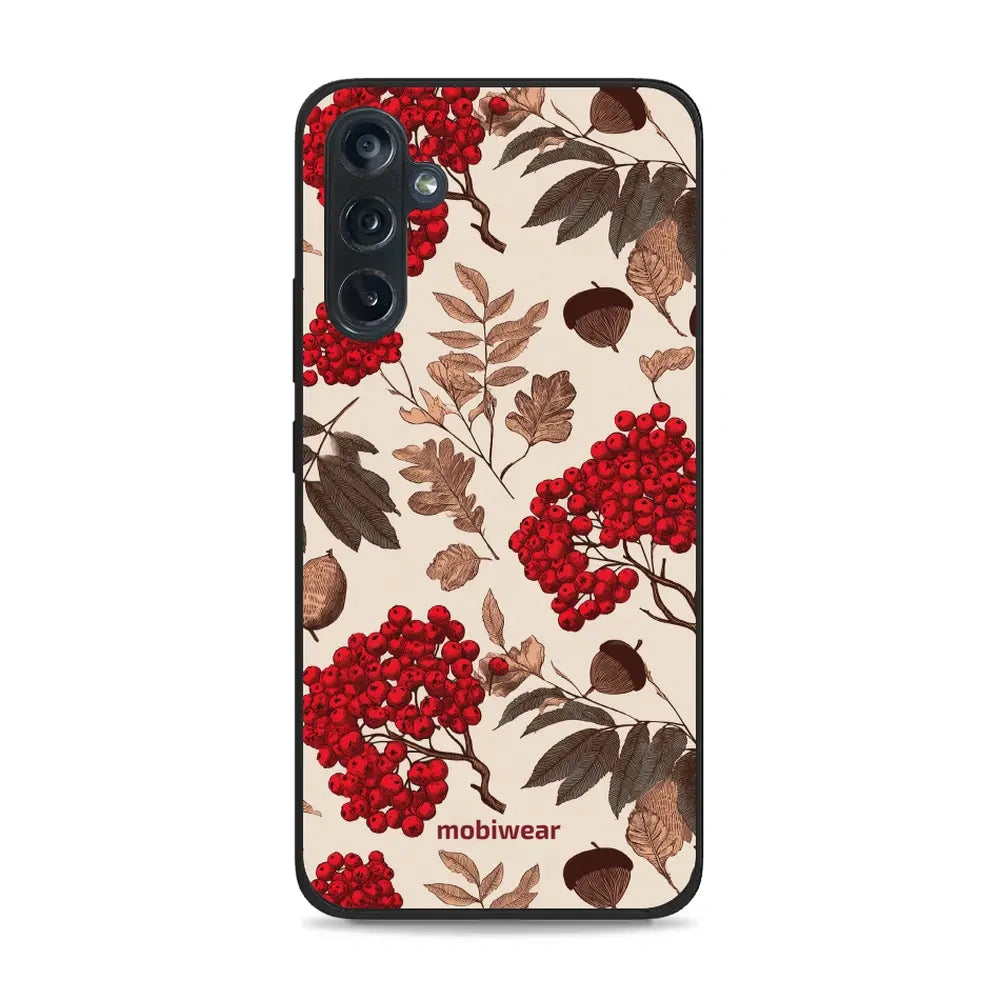 Handyhülle für Galaxy M34 5G, Mobiwear Glossy Case, Vogelbeeren auf Ecru