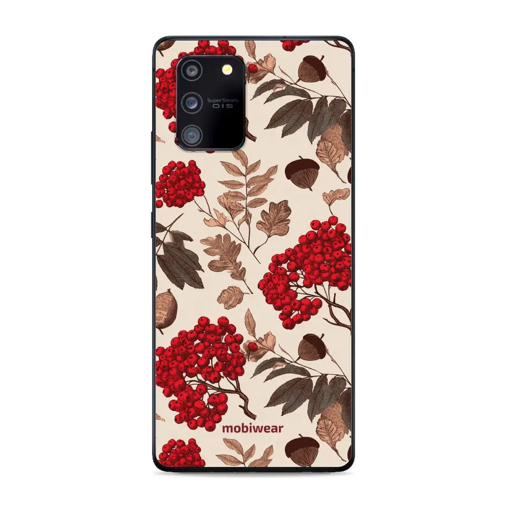 Handyhülle für Galaxy S10 Lite, Mobiwear Glossy Case, Vogelbeeren auf Ecru