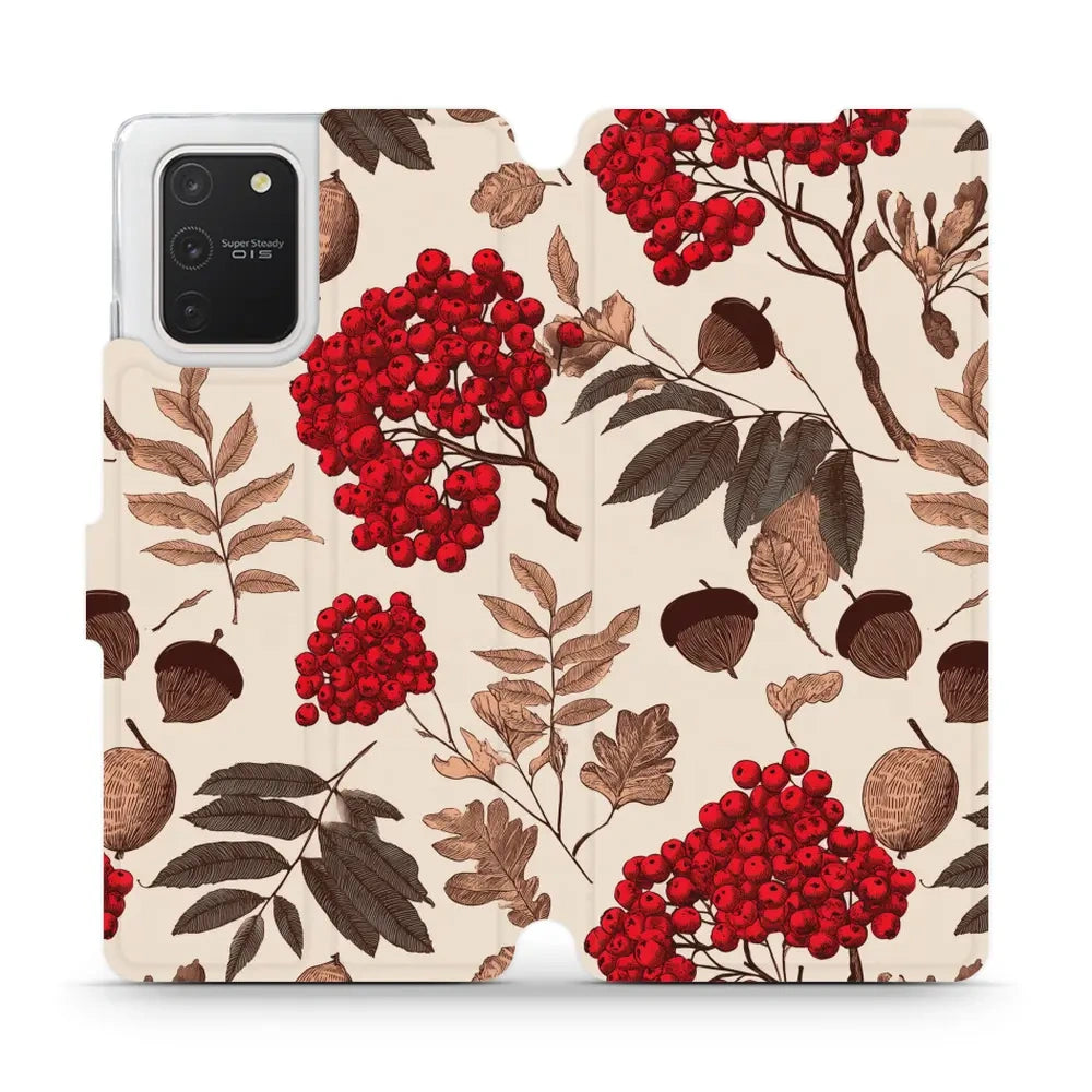 Handyhülle mit klappe für Galaxy S10 Lite, Mobiwear Book, Vogelbeeren auf Ecru