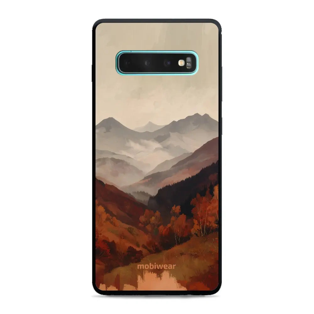 Handyhülle für Galaxy S10 Plus, Mobiwear Glossy Case, Nebliges Tal in den Bergen
