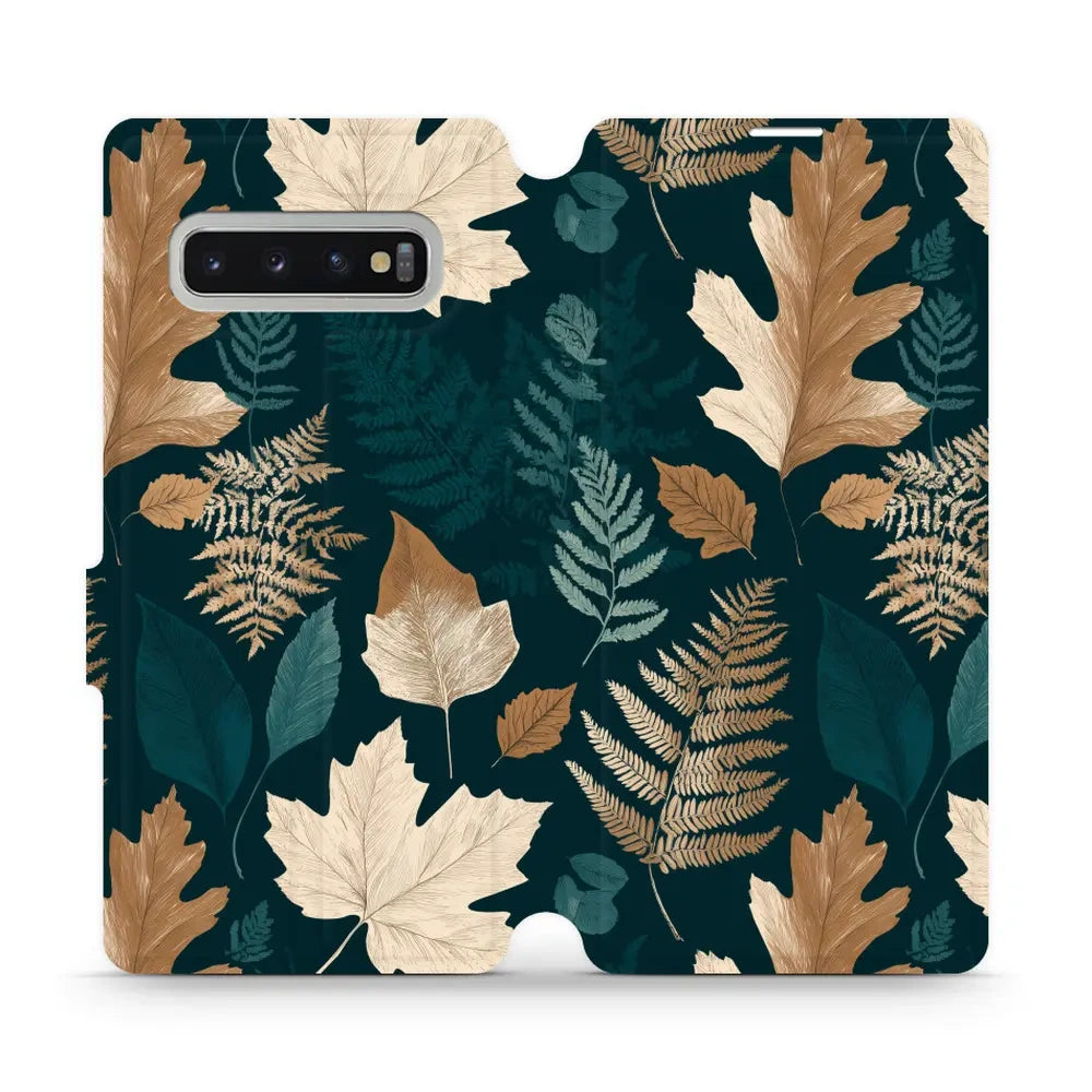 Handyhülle mit klappe für Galaxy S10 Plus, Mobiwear Book, Herbarium aus Blättern und Farnen