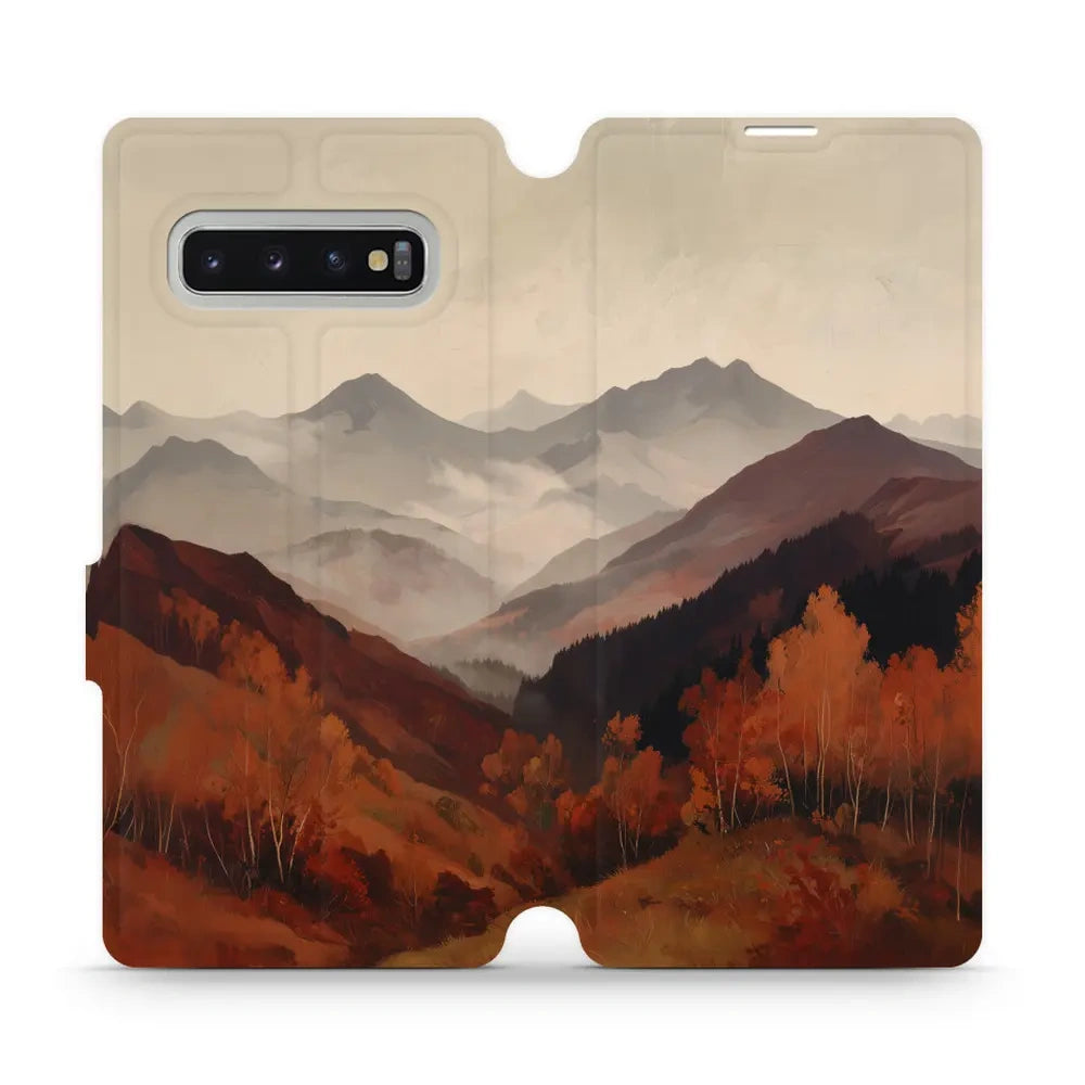 Handyhülle mit klappe für Galaxy S10 Plus, Mobiwear Book, Nebliges Tal in den Bergen