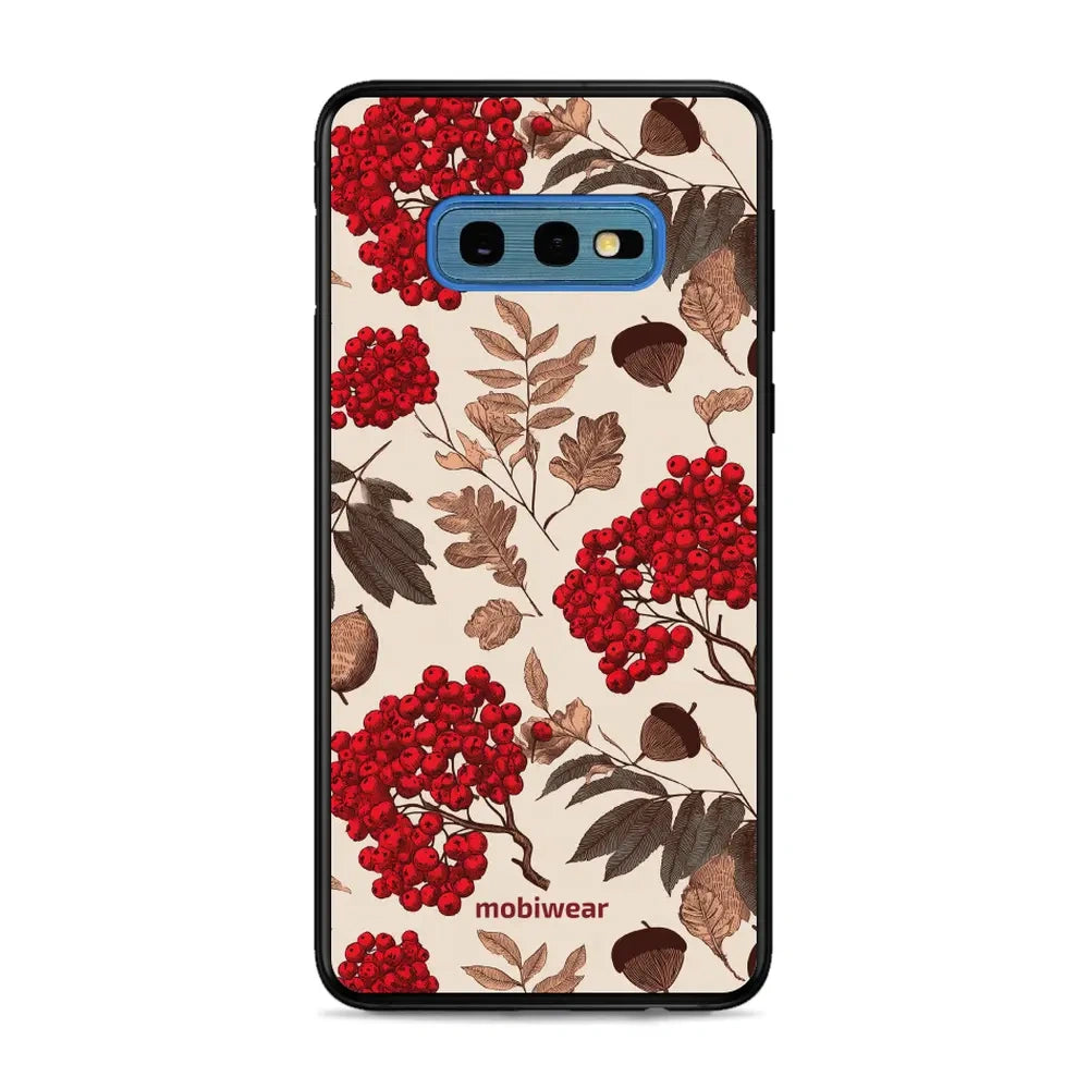 Handyhülle für Galaxy S10e, Mobiwear Glossy Case, Vogelbeeren auf Ecru