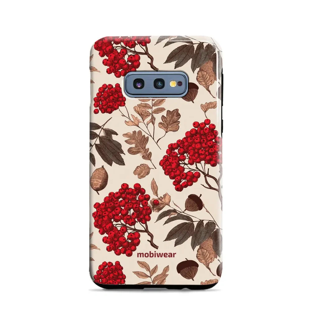 Handyhülle für Galaxy S10e, Mobiwear Elite Pro, Vogelbeeren auf Ecru