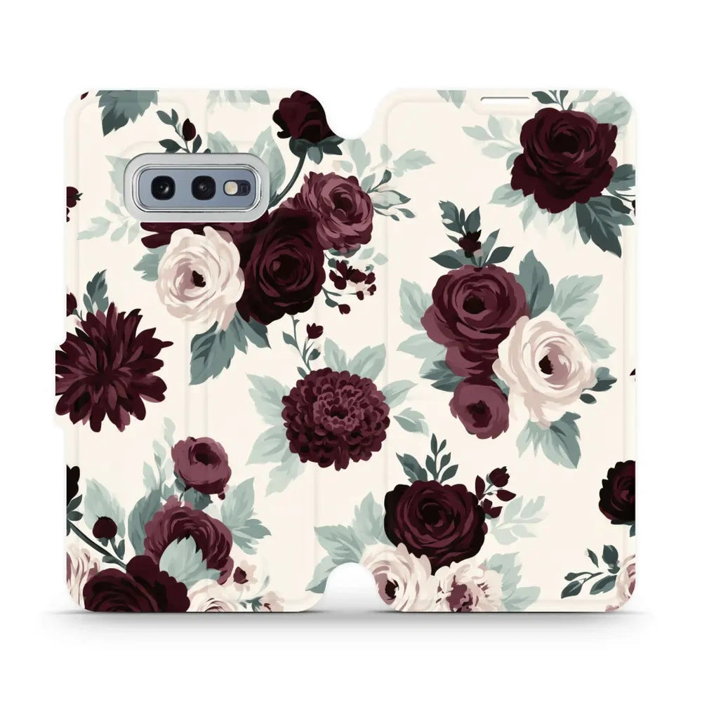 Handyhülle mit klappe für Galaxy S10e, Mobiwear Book, Rosen mit Salbei auf Creme