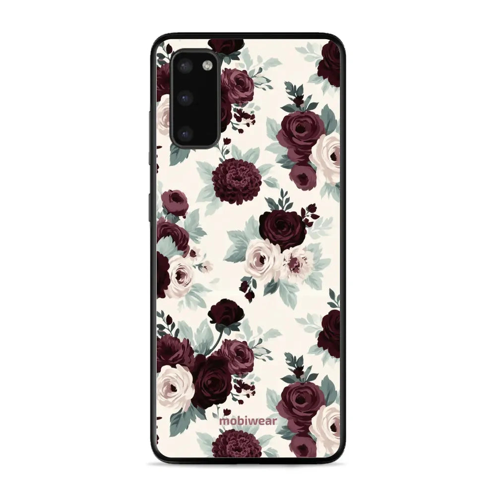 Handyhülle für Galaxy S20, Mobiwear Glossy Case, Rosen mit Salbei auf Creme