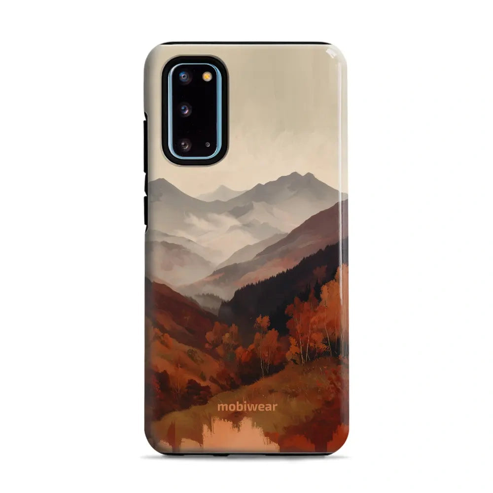 Handyhülle für Galaxy S20, Mobiwear Elite Pro, Nebliges Tal in den Bergen