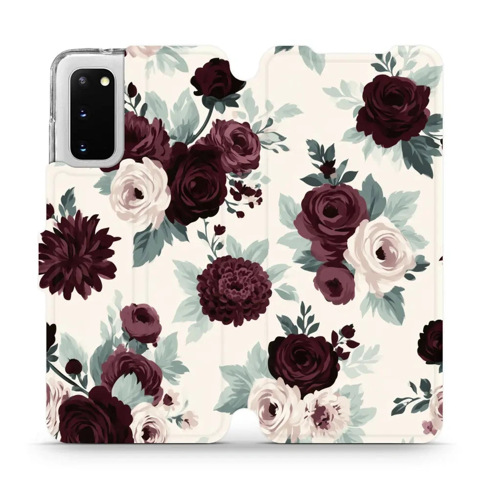 Handyhülle mit klappe für Galaxy S20, Mobiwear Book, Rosen mit Salbei auf Creme