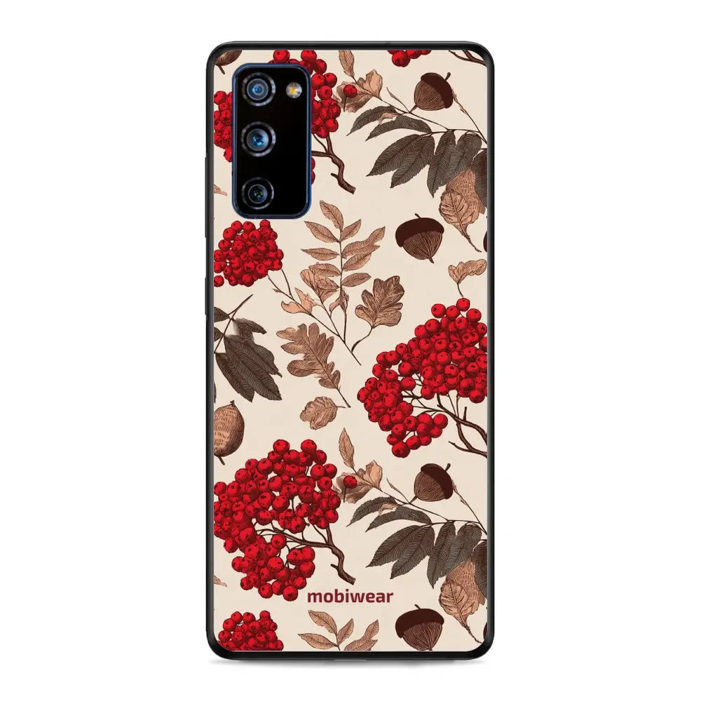 Handyhülle für Galaxy S20 FE 5G / 4G, Mobiwear Glossy Case, Vogelbeeren auf Ecru