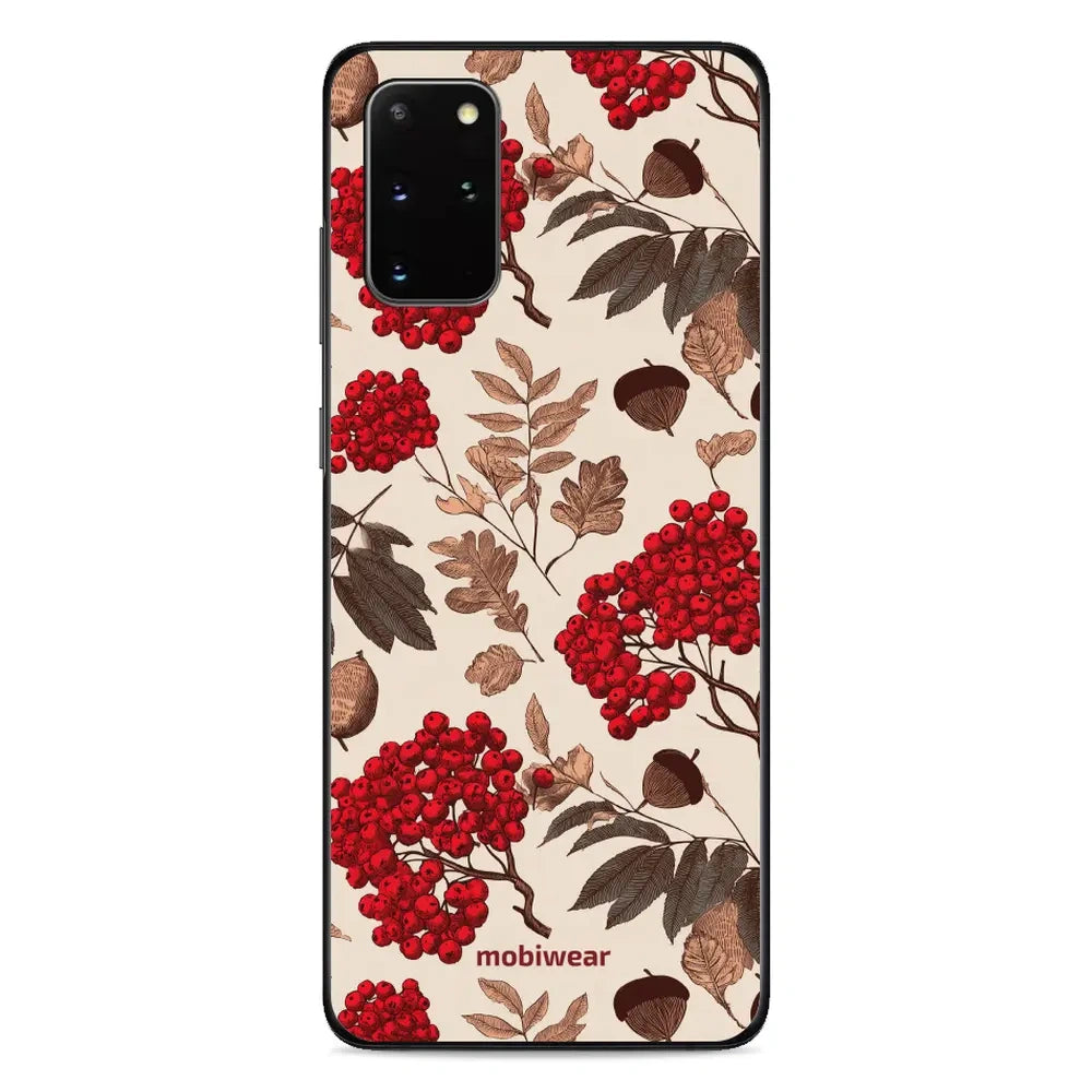 Handyhülle für Galaxy S20 Plus 5G, Mobiwear Glossy Case, Vogelbeeren auf Ecru