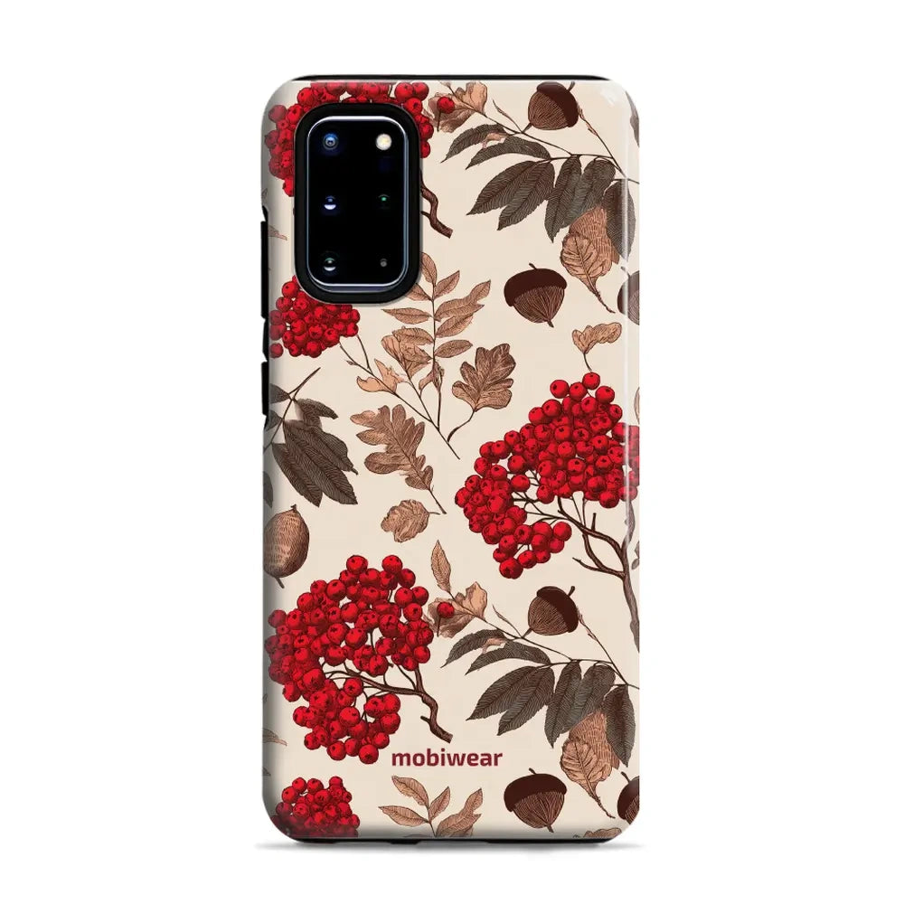 Handyhülle für Galaxy S20 Plus 5G, Mobiwear Elite Pro, Vogelbeeren auf Ecru