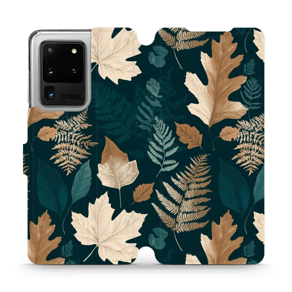 Handyhülle mit klappe für Galaxy S20 Ultra 5G, Mobiwear Book, Herbarium aus Blättern und Farnen
