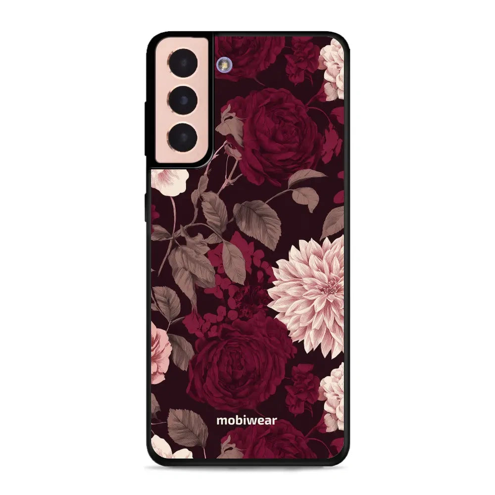 Handyhülle für Galaxy S21 5G, Mobiwear Glossy Case, Wein und Dahlien