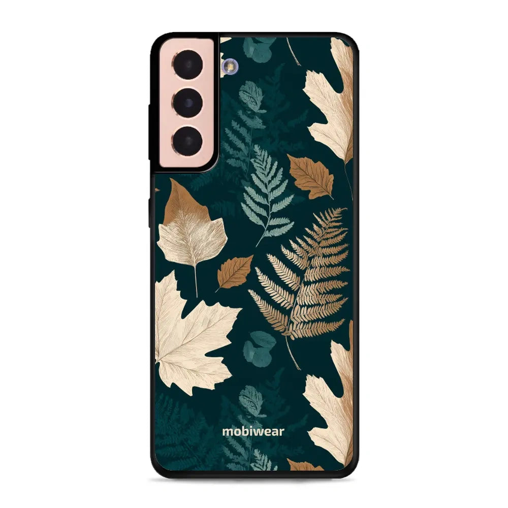 Handyhülle für Galaxy S21 5G, Mobiwear Glossy Case, Herbarium aus Blättern und Farnen