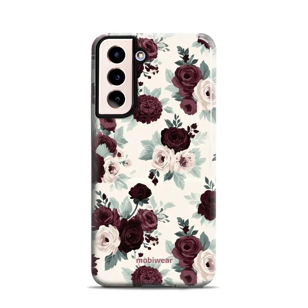 Handyhülle für Galaxy S21 5G, Mobiwear Elite Pro, Rosen mit Salbei auf Creme