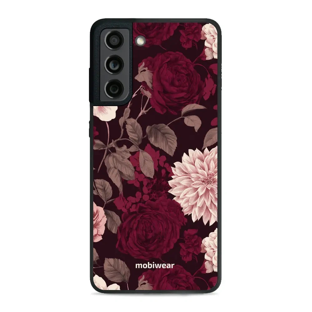Handyhülle für Galaxy S21 FE 5G, Mobiwear Glossy Case, Wein und Dahlien